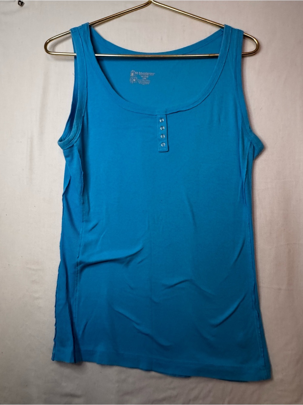 No Boundaries Teal Scoop Neck Tank Top with Button Placket